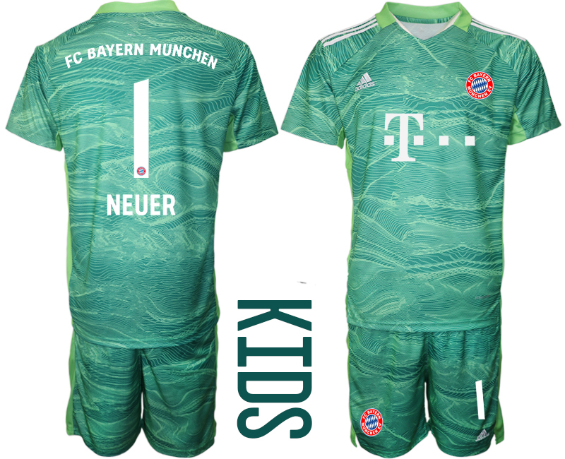Youth 2021-2022 Club Bayern Munich green goalkeeper #1 Soccer Jersey